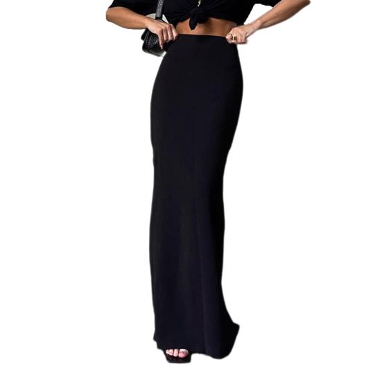 Dámská maxi sukně elastická s vysokým pasem boky zavinutá dlouhá sukně jednobarevná slim fit spodní sukně Oděvní doplňky