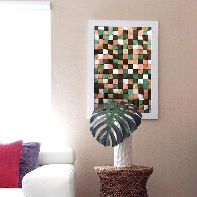 Colorful Solid Wood Bevel Mosaic Three-dimensional Background Wall Decoration Hotel Lobby Restaurant Interior Hanging Pictures