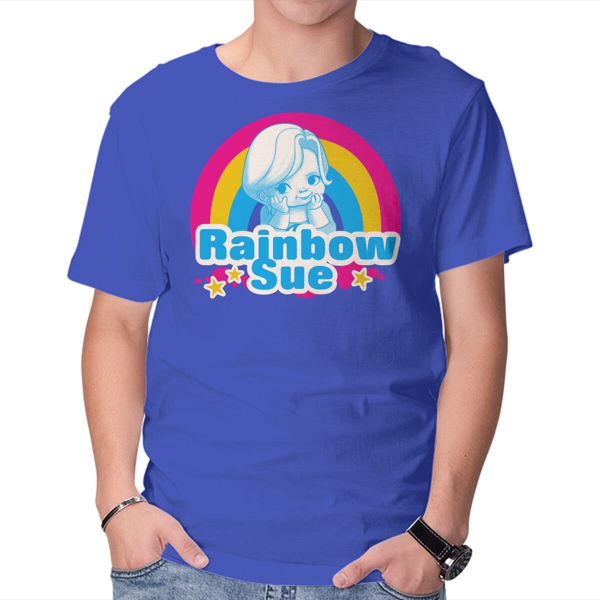 Unisex Crew Neck T-Shirt Rainbow Sue Graphic Short Sleeve Casual Tee XL