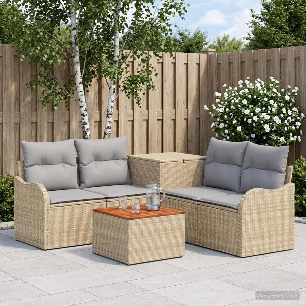 Sofa Set 6 Pcs Beige and Light Gray Poly Rattan and Steel