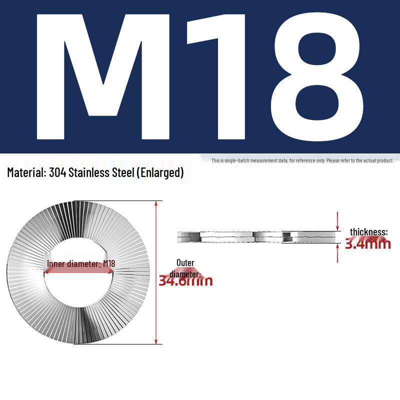 304 Stainless Steel Double Stack Self-Locking Washer with 65Mn Manganese, Anti-Loosening, Double-Sided Tooth Layer