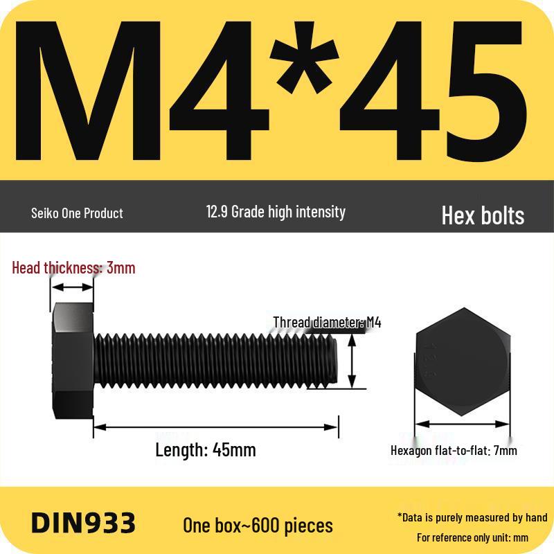 High Strength Class 12.9 Hex Bolt Set: M4-M16 Sizes