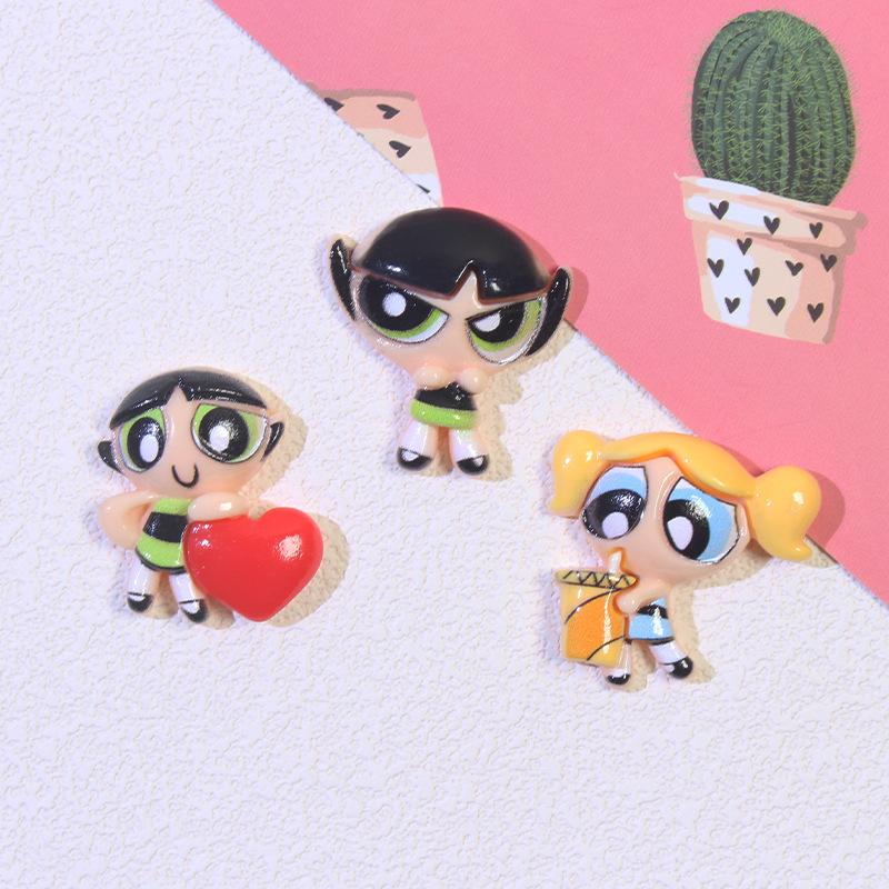 6Pcs Kawaii Anime The Powerpuff And Girls Series Resin Model Toys Cute Cartoon Character Creativity Diy Keychain Material