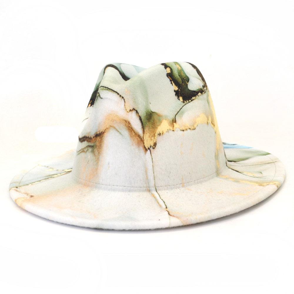 New Summer Unisex Tie-dye Jazz Hats Fashion Women White Black Fashion Luxury Hat Men Wide Brim Cowboy Fedoras Church Panama Cap