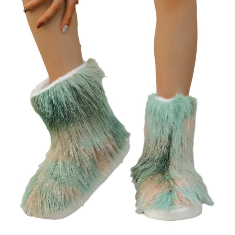 Damen Florale Fleece Mittelhohe Schneestiefel, Plüsch Warme Winterschuhe, Große Größen Herbstschuhe
