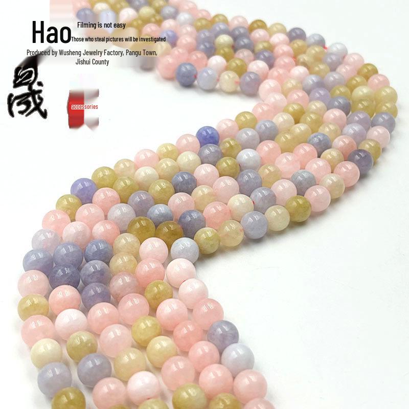 Multicolor Morganite Chalcedony Round Beads for DIY Jewelry - Earrings, Necklace, Pendant.