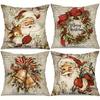 Christmas Decoration Pillowcase Retro Farmhouse Style Santa Claus Garland Bell Pattern Sofa Cushion Cover Home Decoration Short