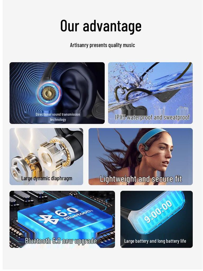 X56 Bone Conduction Bluetooth Headphones: 9-Hour Battery, IPX5 Waterproof, Perfect for Running & Cycling