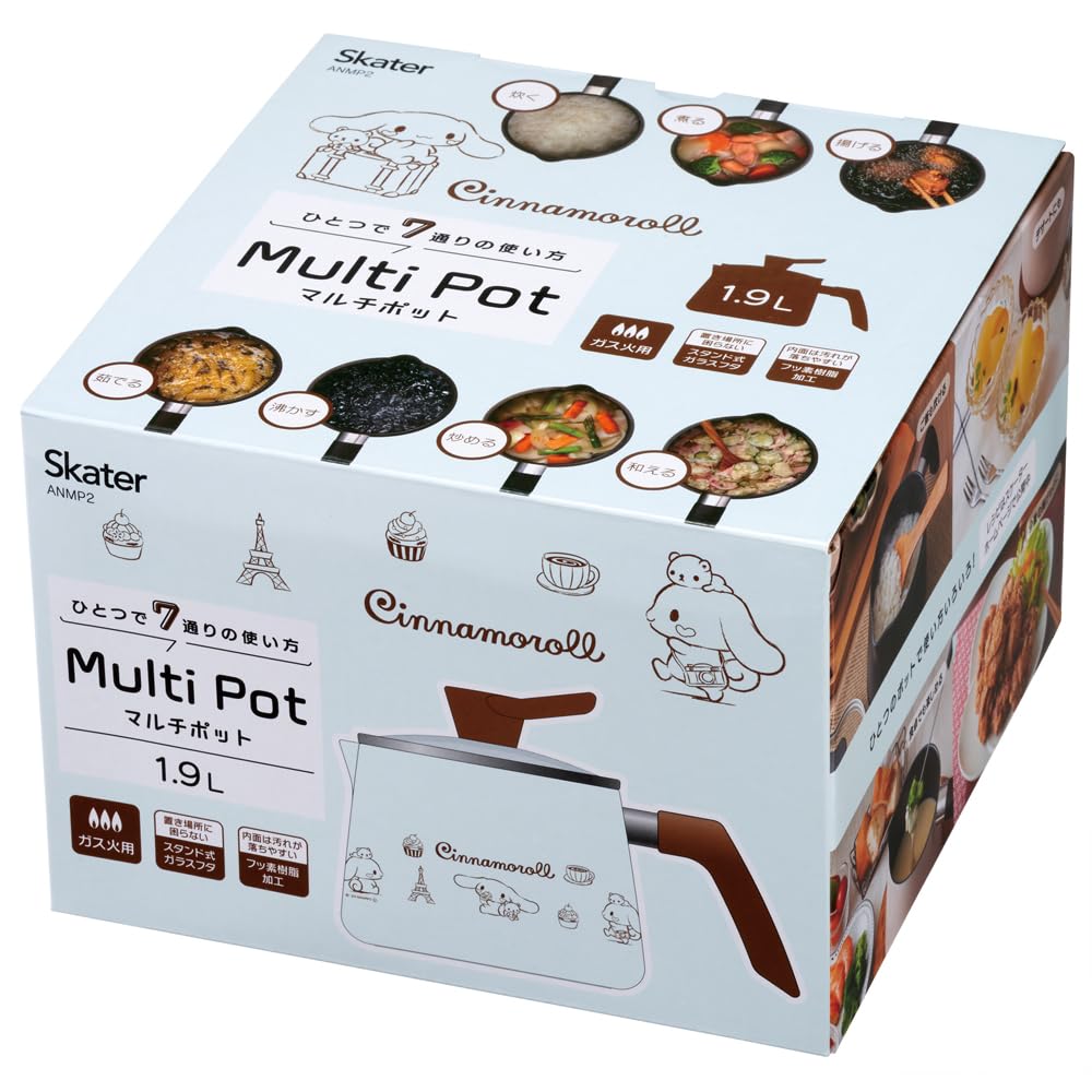 Skater Gas Rice Milk Deep Cinnamoroll and Sanrio Design Multi-Pot 1.9L Stovetop, 7-in-1 Function, Cooker, Pan, Fryer, Saucepan, ANMP2-A