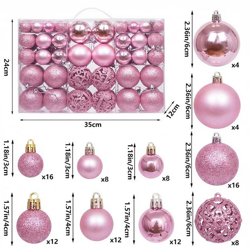 PVC Kutu İçinde 100 Adet 3-6cm Parlak ve Mat Pembe Yılbaşı Süsleri Seti