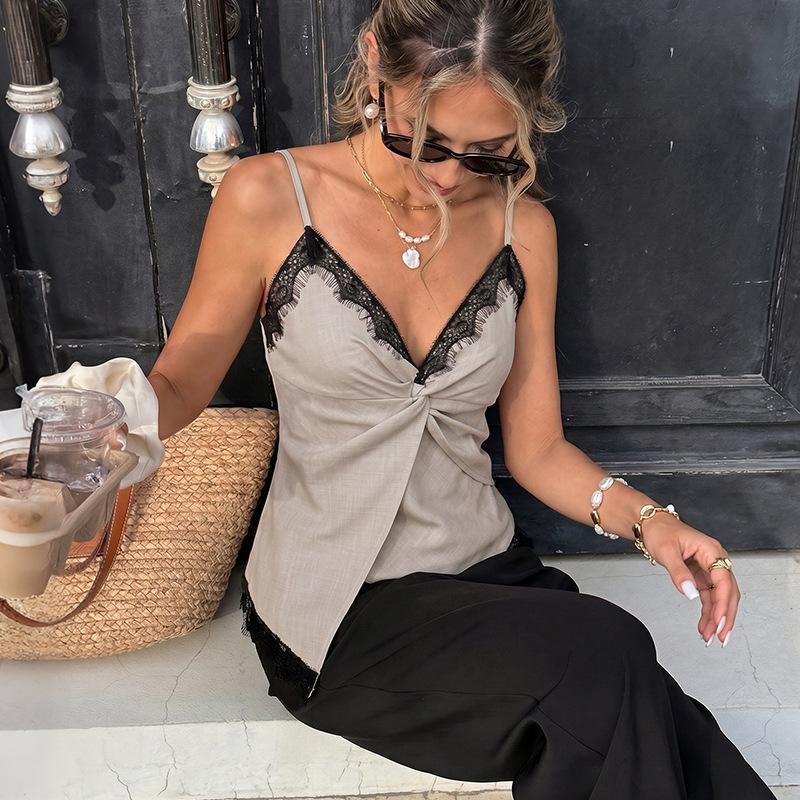 Women s Fashion Casual Summer Spring Sleeveless V-Neck Blouses & Shirts S