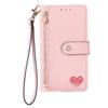 Leather Wallet Flip Case for Google Pixel 11 10 9 Pro XL 9A 8 8A 7 7A 6 6A, Phone Cover Zipper Pocket, Wrist Strap, Heart Emblem