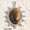 2pcs Vintage Tiger Eye Pendant Sun Oval Round Silver Color Stainless Steel Charms For Jewelry Making Supplies Real Natural Stone