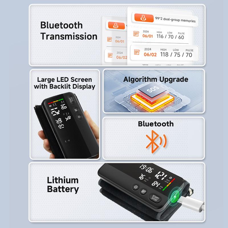 yongrow Oberarm-Blutdruckmessgerät Automatisches BP-Tonometer für den Heimgebrauch mit großem Display und tragbarer Manschette (22-42cm)