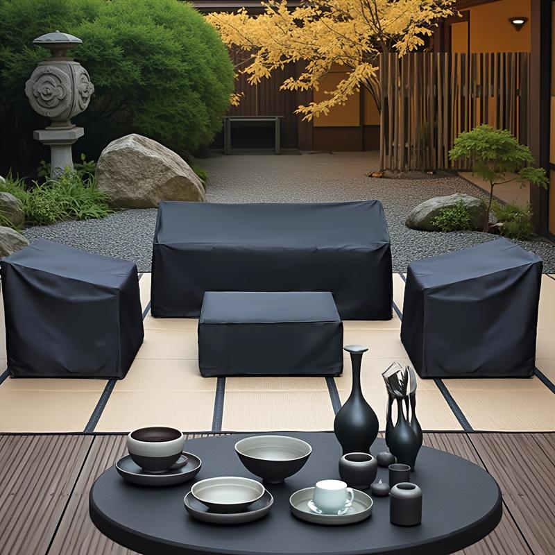 Высококачественный набор из 4 чехлов для уличной мебели - Прочная конструкция подходит для 1 дивана, 2 стульев и 1 журнального столика, Набор из 4 штук 4pcs чёрный
