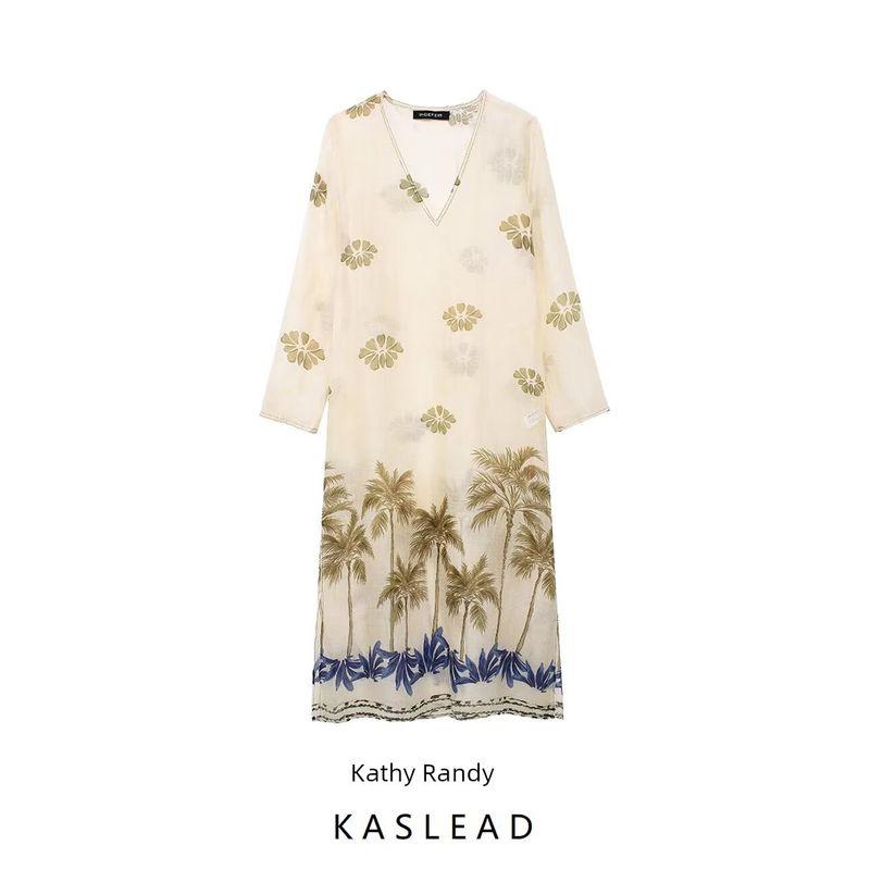 Kaslead New Arrival Women's Clothing Fashion Style Fashion Ramie Print Girdle Dress 3390170
