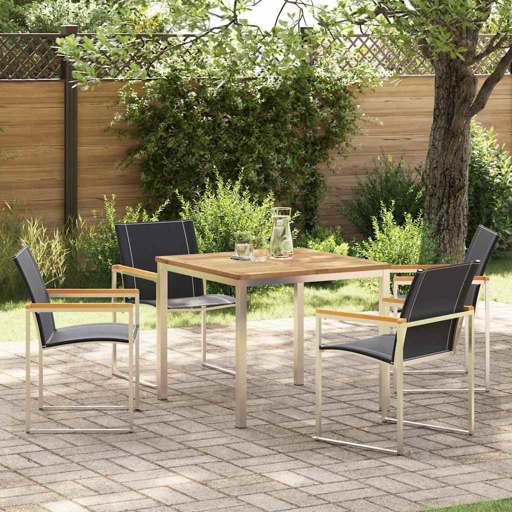 Garden Dining Set 5 Pcs Solid Acacia Wood and Stainless Steel