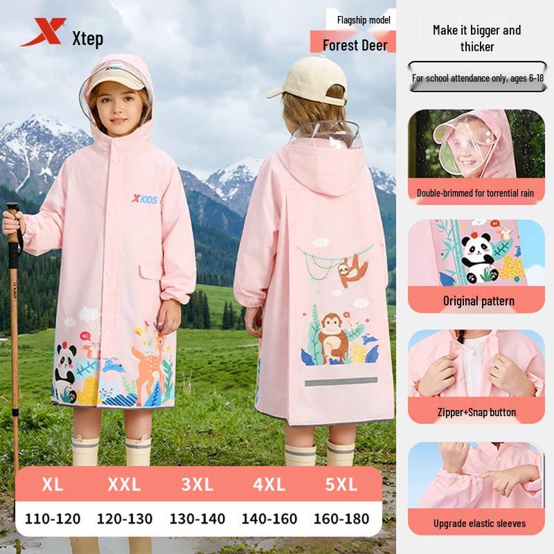 Tebu Kids Waterproof School Raincoat with Backpack Slot 4XL