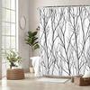 1 black and white branch pattern shower curtain, made of durable polyester, available in multiple sizes, easy care, with hooks