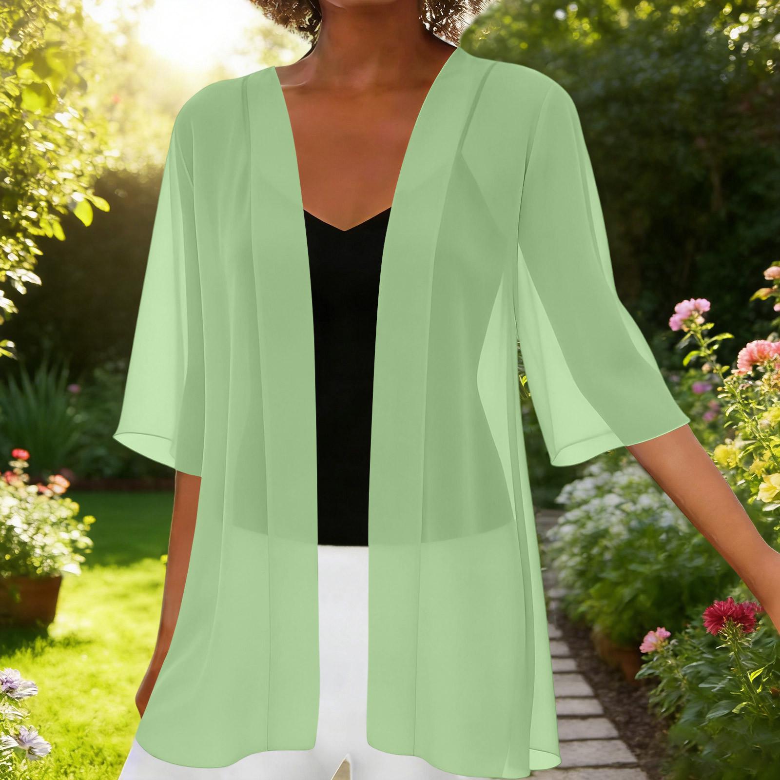 

Women s Chiffon Short Cardigan Lightweight Open Front Cover Up Sun Protection Shawl Casual Outerwear M