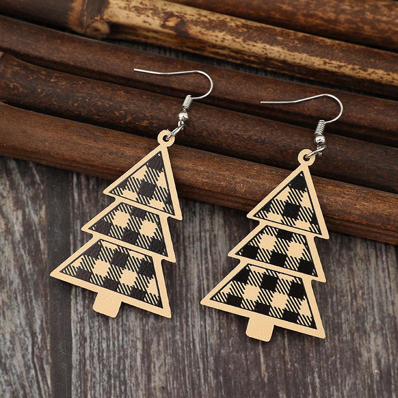 Festliche Retro Holz Weihnachtsbaum Hängeohrringe