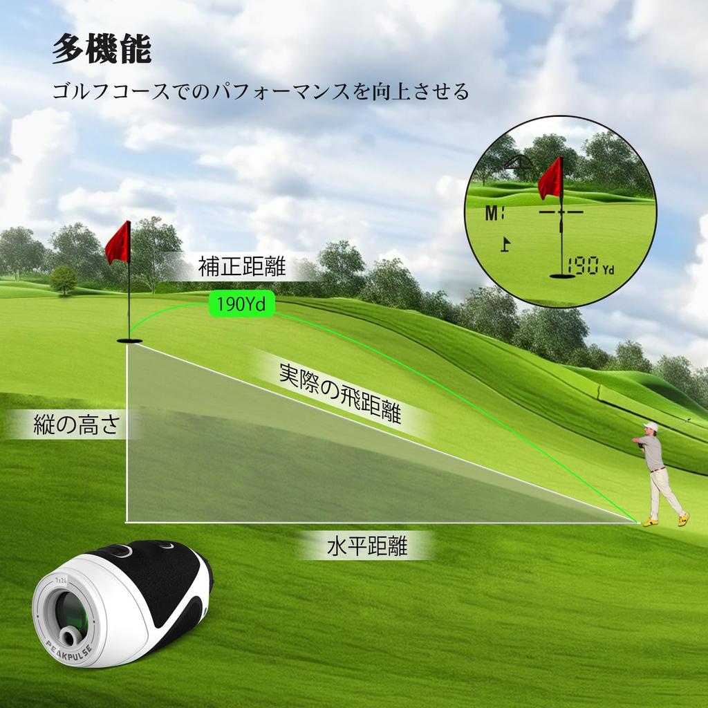 PEAKPULSE Golf Laser Elevation Slope 7x Optical Continuous Vertical Horizontal LCD Rechargeable Rangefinder, Mini, Ultra-Compact Rangefinder,