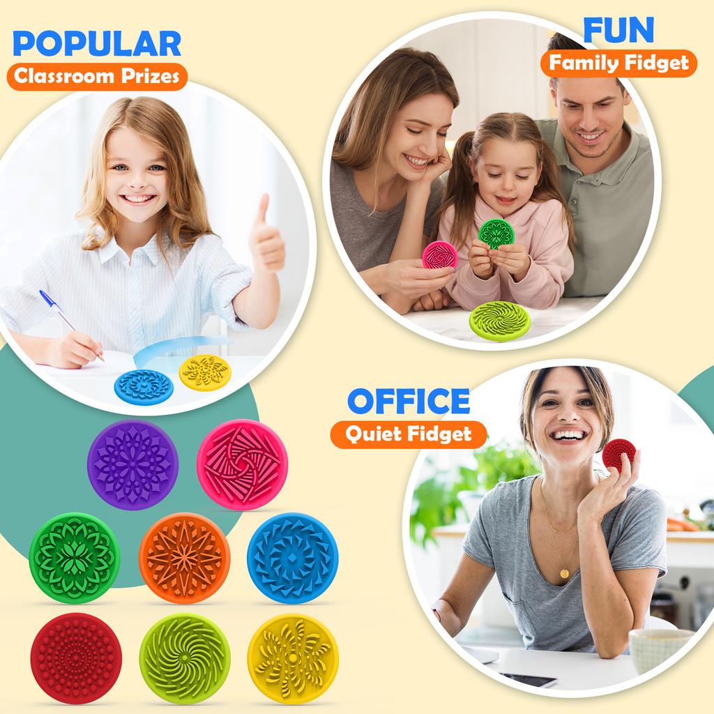 8PCS Round Sensory Stone Calming Down Stress Relief Silicone Floral Worry Stone Fidget Toys for Children Adult Party Favors