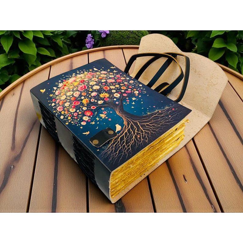 Tree of Life Grimoire – Vintage Leather Boho Notebook with Key | Deckle Paper Journal for Wiccans, Writers & Dreamers Diary