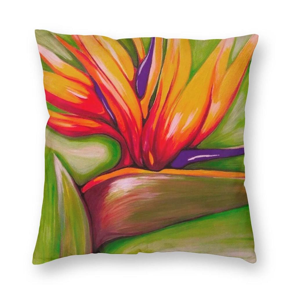 Bird Of Paradise Plants Square Pillowcase Polyester Linen Velvet Pattern Zip Decorative Pillow Case Room Cushion Cover
