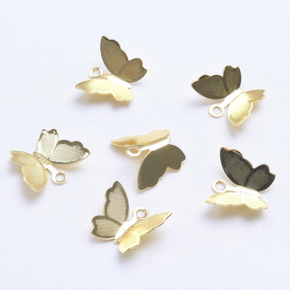 14K Gold Plated Colorfast 3D Butterfly Pendant Earrings for DIY Jewelry Making