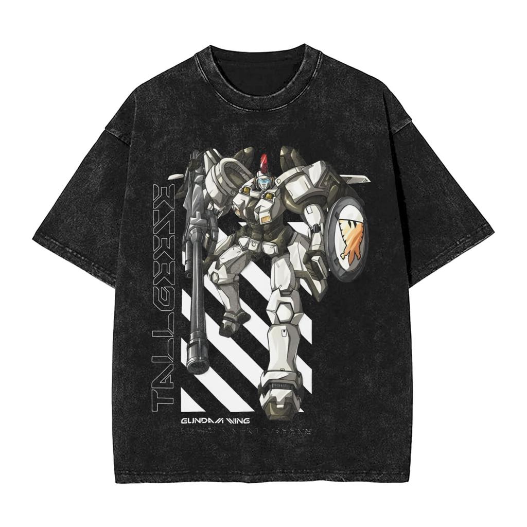 Anime Gundam RX V Printed Tshirt Mens and Womens Washed Tshirt High Quality Vintage Cotton Tshirt Harajuku Tops