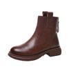 Soft Leather Thin Boots Women's 2025 New Flat-bottomed Rear Zipper Spring and Autumn Single Boots Autumn and Winter Velvet Martin Boots Short Boots