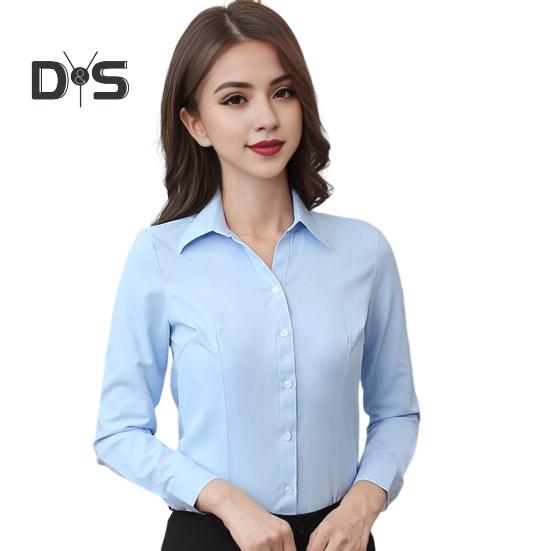 Women Shirt Lapel Long Sleeve Single Breasted Shirt Tops Solid Color Slim Fit Office Lady Shirt Work Wear