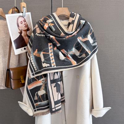 Winter Warmer Kaschmir Pferdekopf Jacquard Druck Schal Für Damen Luxus Druck Pashmina Schal Wickel Halstuch Schals