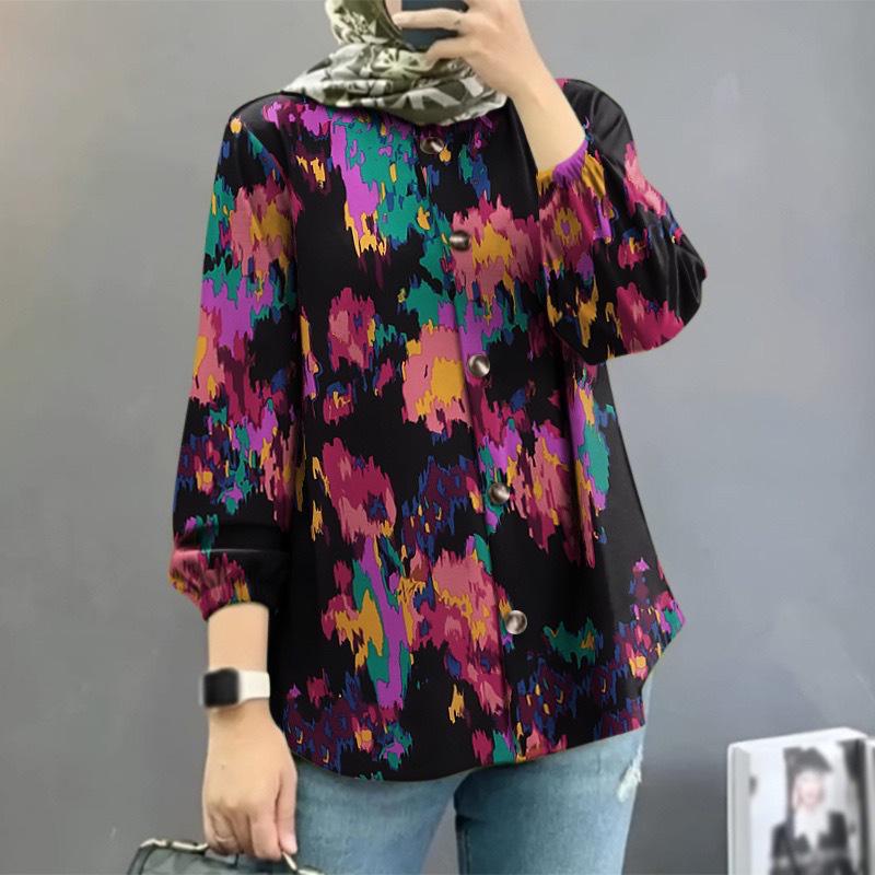 Women's Floral Puff Sleeve Muslim Shirt - New Arrival