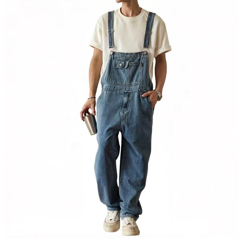 Men s One-Piece Bib Blue Denim Trousers Men s Denim Overalls Korean Version of Tooling Jumpsuits M