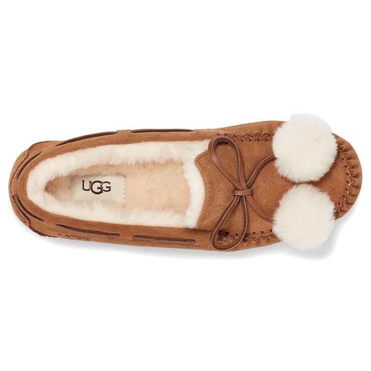 UGG Dakota Pom Pom Casual Slip-On Suede Flats Women Flats Chestnut 1124030-CHE