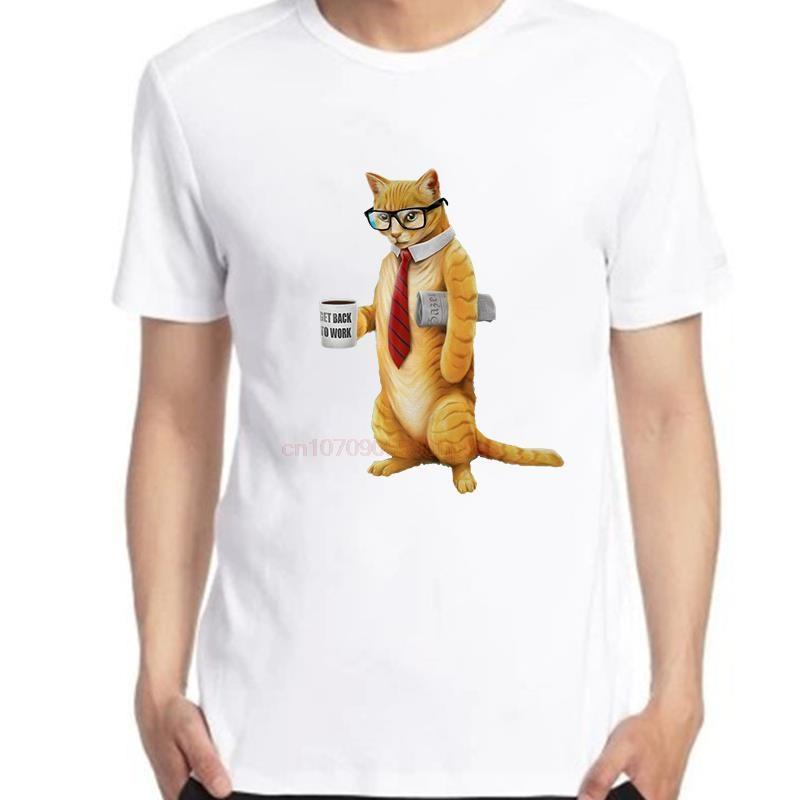 Summer Funny Business Cat Get Back To Work Graphic Tshirt Big Size Short Sleeve Cotton Top For Casual Wear