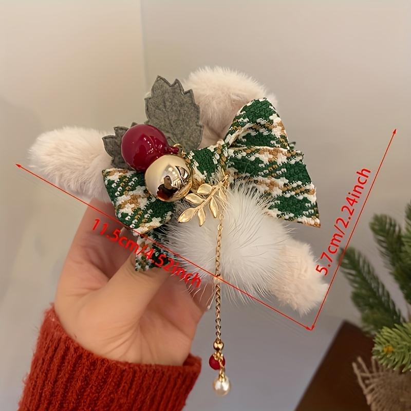 Christmas Style Patterned Bow Hair Clip Bell Pendant Plush Decoration Holiday Cute and Exquisite Hairstyle Hair Accessory