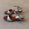 Cowhide Version~ French Niche Silver Wedge Heel Round Head Open-toed Roman Sandals Women's 2025 Summer High-heeled Cool Slippers