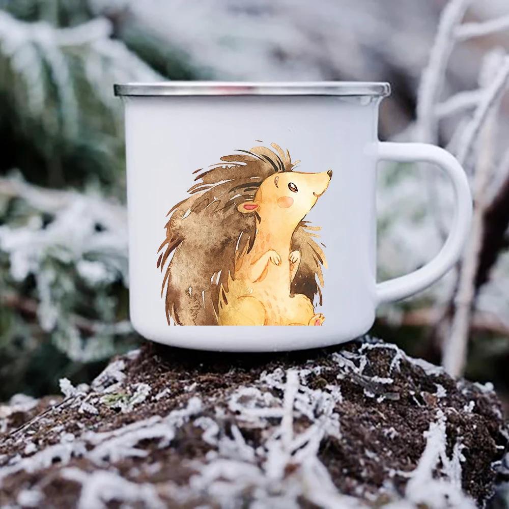 Cute Cartoon Animal Deer Raccoon Owl Print Mugs Creative Enamel Coffee Mugs Children Kids Breakfast Milk Dessert Cups Child Gift