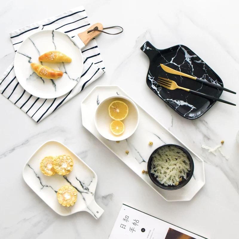 Nordisches Marmor Keramikschüssel-Set – Porzellangeschirr für Frühstück, Reis, Nudeln, Suppe