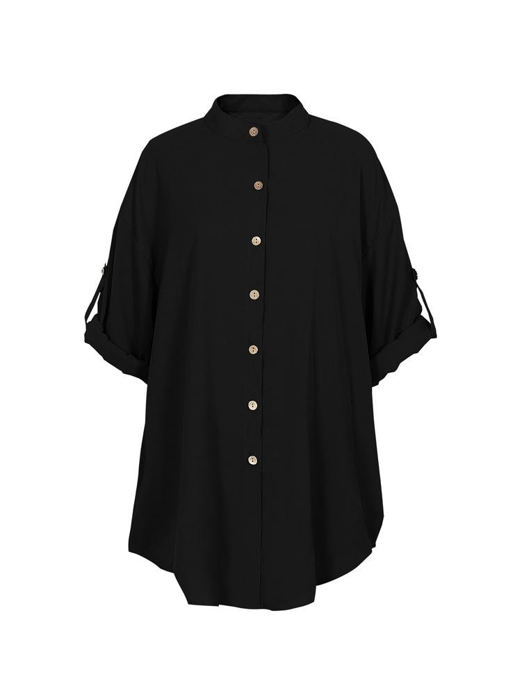 Cotton & Linen Row Button Plus Size Women's Mid-Length Short-Sleeve Loose Shirt