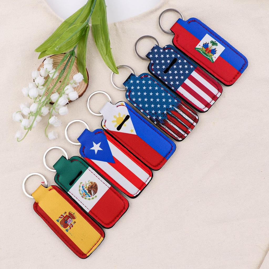 Flag Pattern Neoprene Lipstick Sleeve Keychain - Creative & Cute