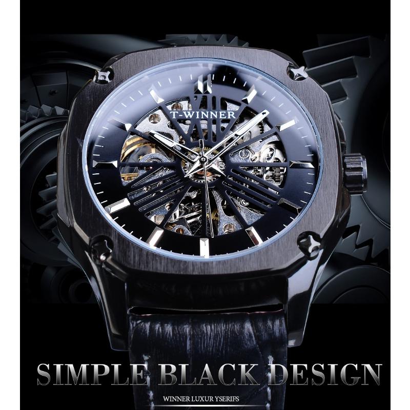 WINNER Men's Fashion Casual Hollow Out Mechanical Movement Waterproof Automatic Mechanical Watch