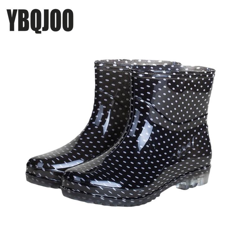 Women's Versatile Rain Shoes Black Ladies Dots Waterproof Kitchen Work Rubber Shoes Non-slip Short Tube Rain Boots Summer Shoes
