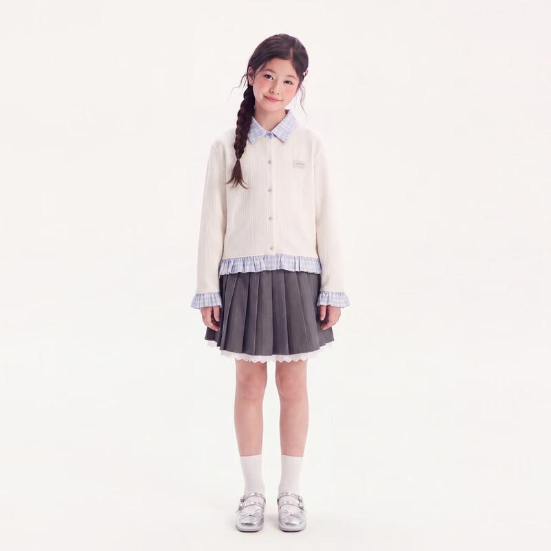 Girls' Academy Style Plaid Patchwork Knit Cardigan