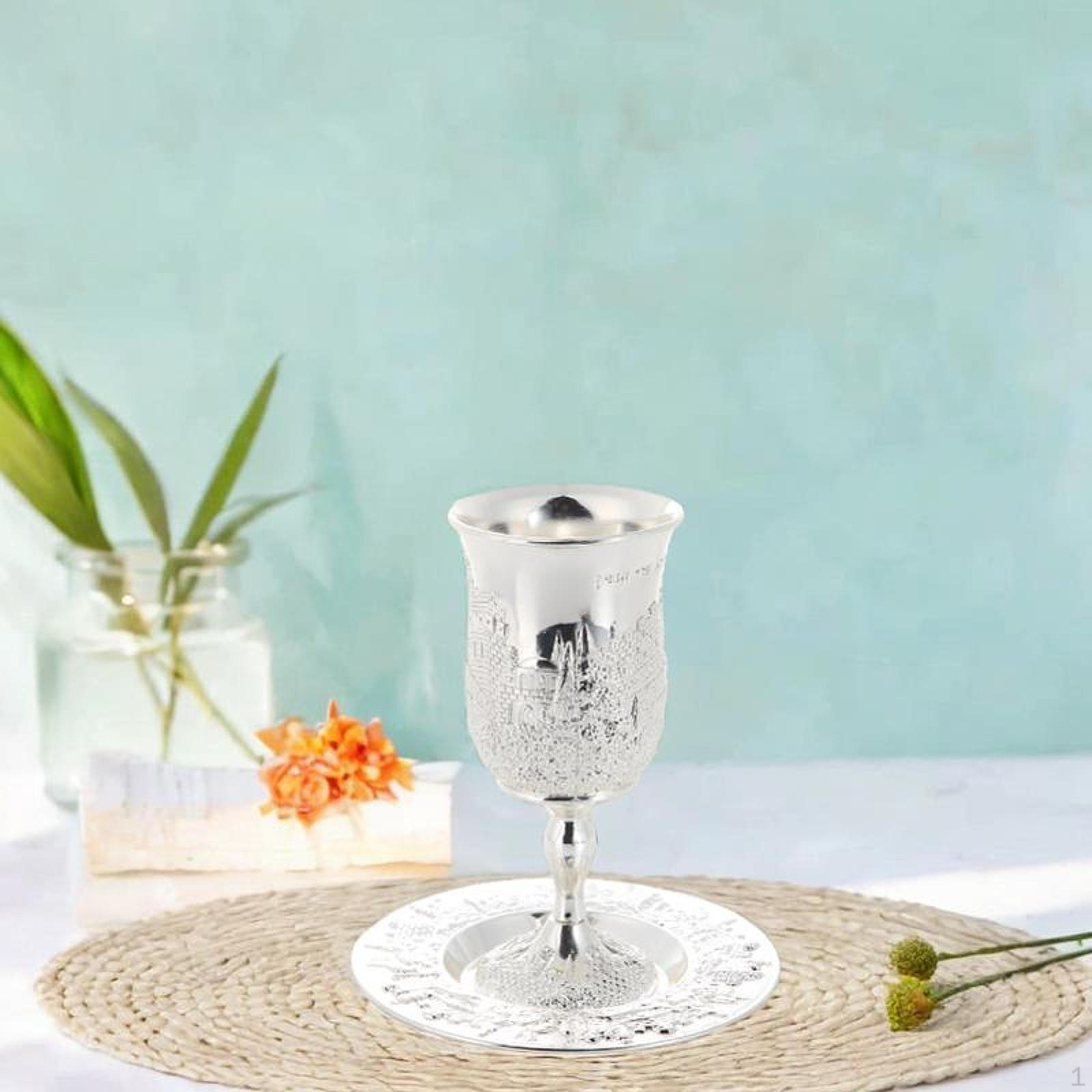 

Elijah Cup Goblet with Saucer Collection Gifts Wine Glass Party Supplies argent