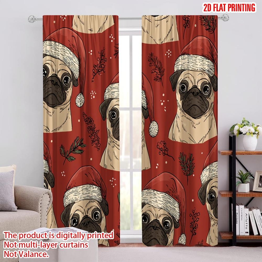 

2pcs,2D plane printing Curtain Popular Pug Tree Versatile Polyester Fabric (without rod) Holiday Use for Living Room, Bedroom, 52.50 × 116.00 cm 2 pcs