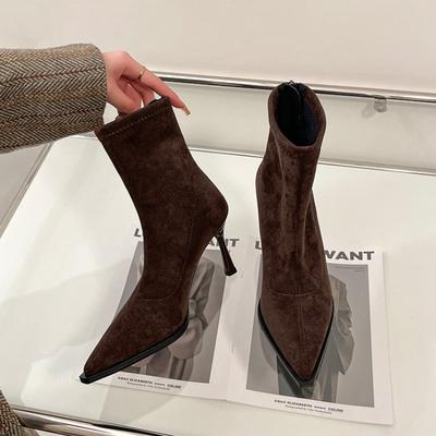 Spitze Zehen Damen High Heel Stiefeletten Elegante Tanzparty Schuhe 2026 Neue Frühling Herbst Damen Stretch Slim Kurze Stiefel
